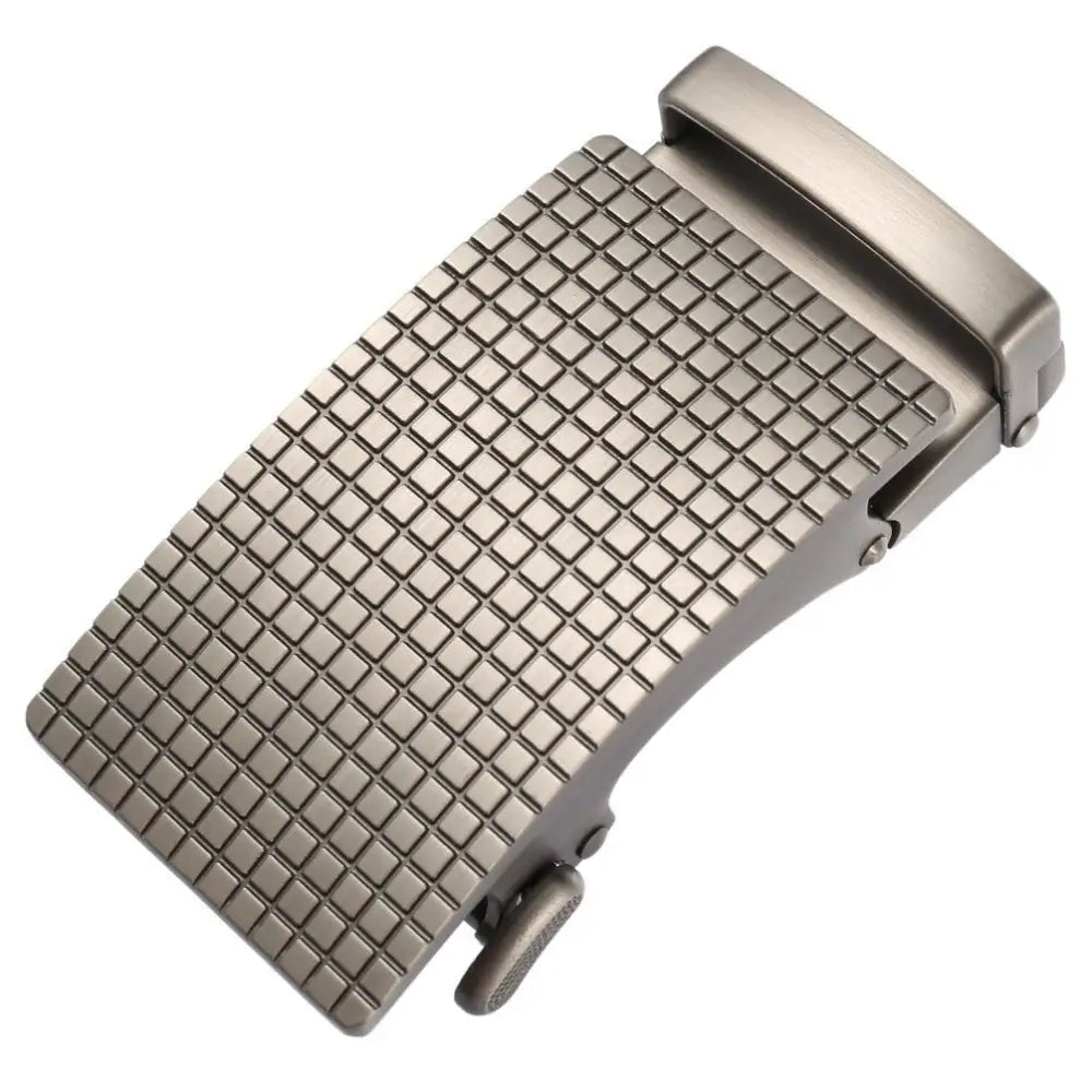 Gino Model Black Automatic Belt Buckle with Textured Finish showing a metal belt buckle