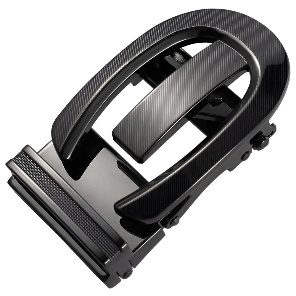 Black metal belt buckle with Leon Automatic Closure showcasing durable automatic buckle design
