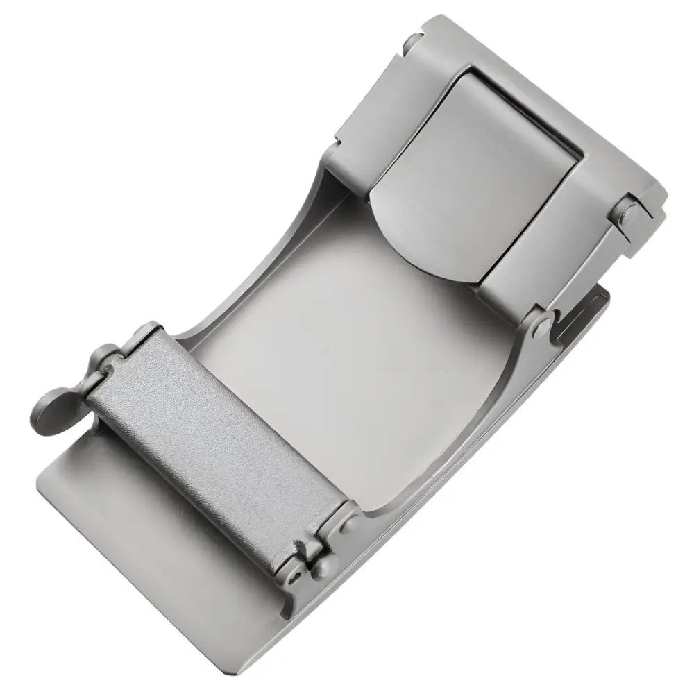Silver-toned metal belt buckle featuring martial model design for durable accessory styling