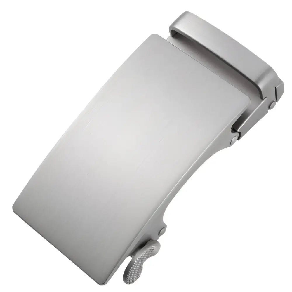Silver metal belt buckle featuring a martial model design, perfect for stylish accessories