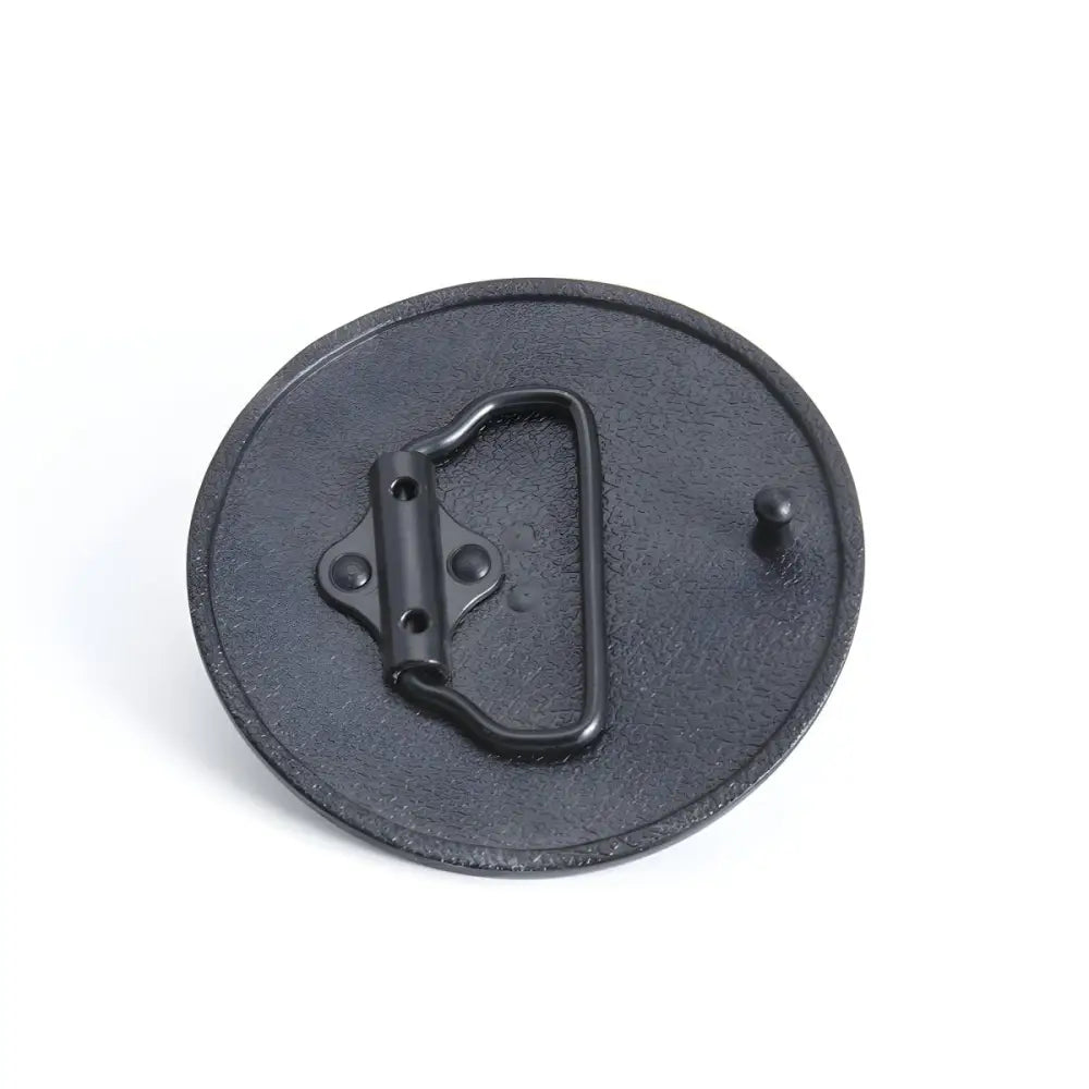Black oval Celtic belt buckle back featuring Celtic belt and horses design