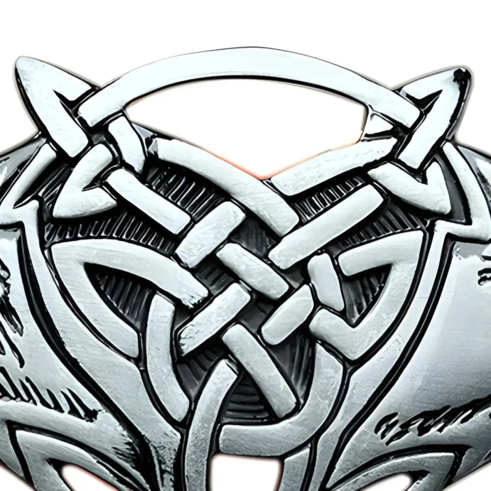 Silver Celtic Knot Wolf Head belt buckle for Celtic belts, ideal celtic belt accessory
