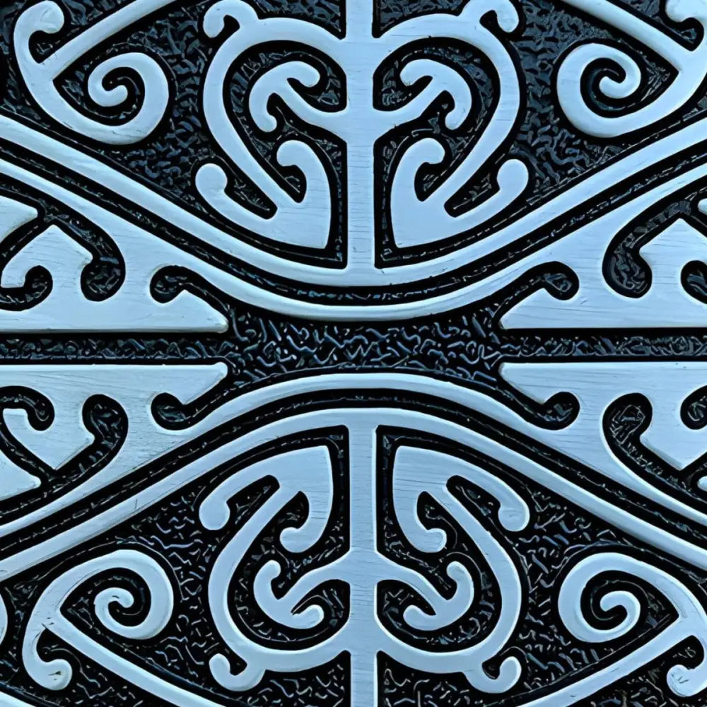 Intricate silver and black patterned belt buckle with ancient Celtic design and Herbod Buckle branding