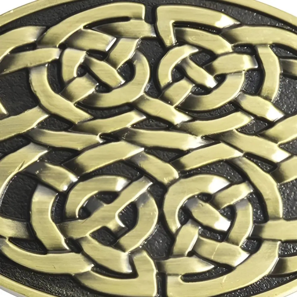 Intricate Celtic knot design on a belt buckle from the Oval Celtic Knot Belt Buckle and Brooches Collection