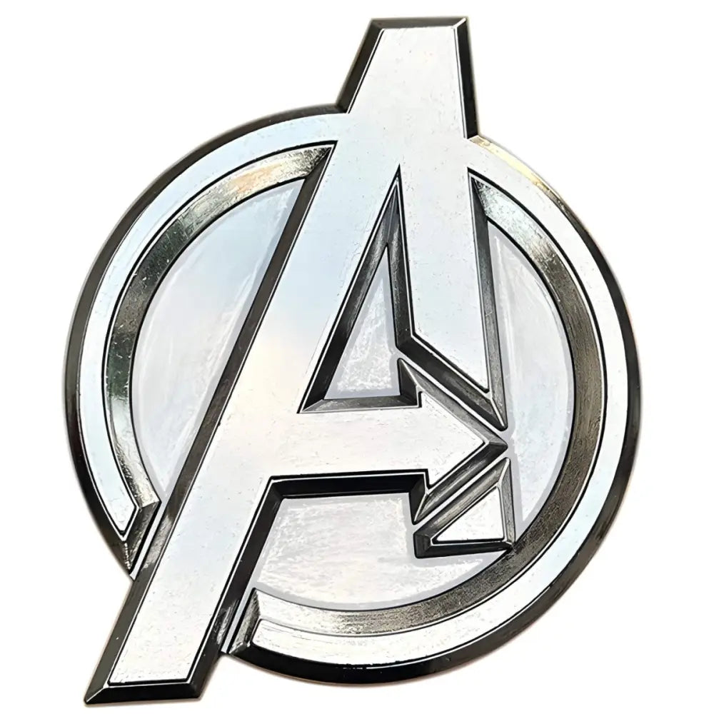 Silver Avengers logo belt buckle for Marvel fans showcasing iconic superhero branding