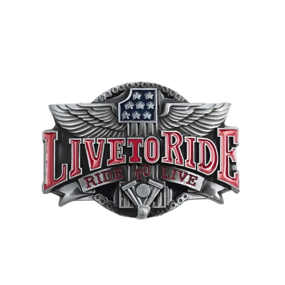 Mason Model silver belt buckle with wing design for motorcycle enthusiasts