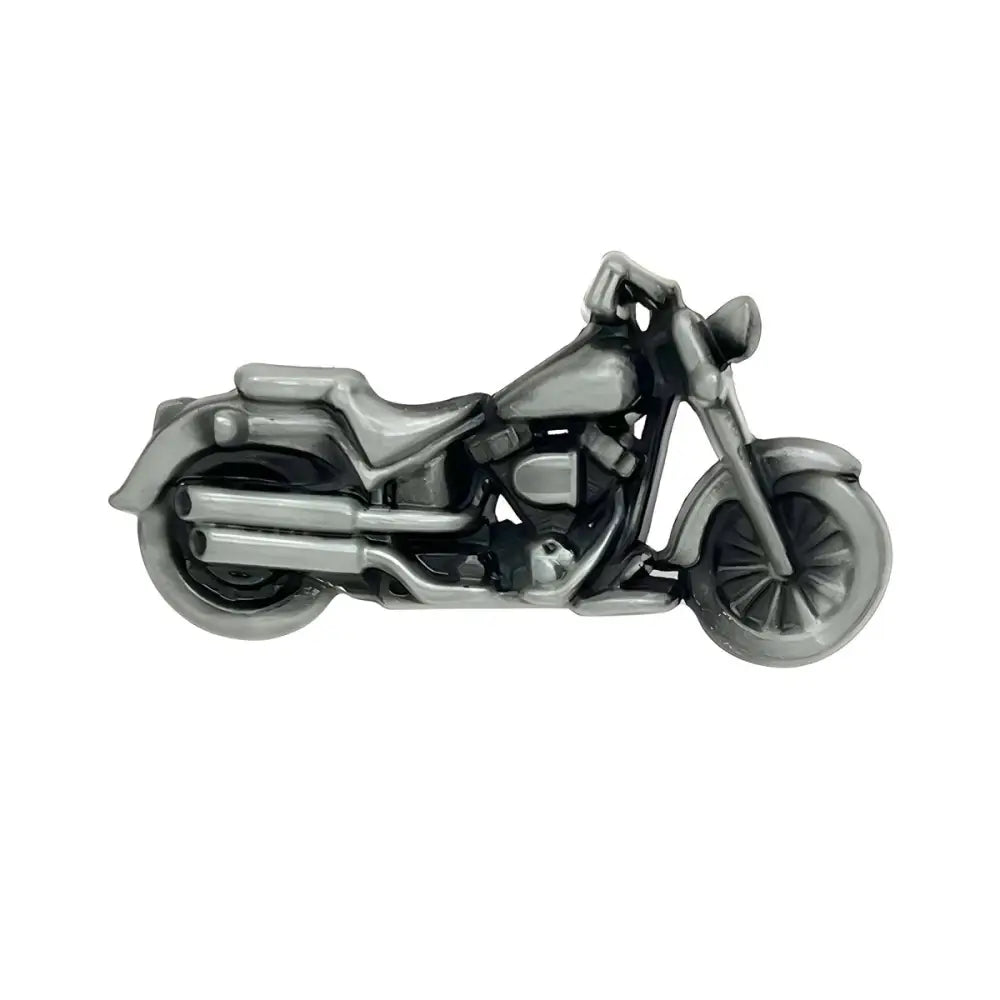 Silver motorcycle figurine belt buckle for collectors in a detailed model design
