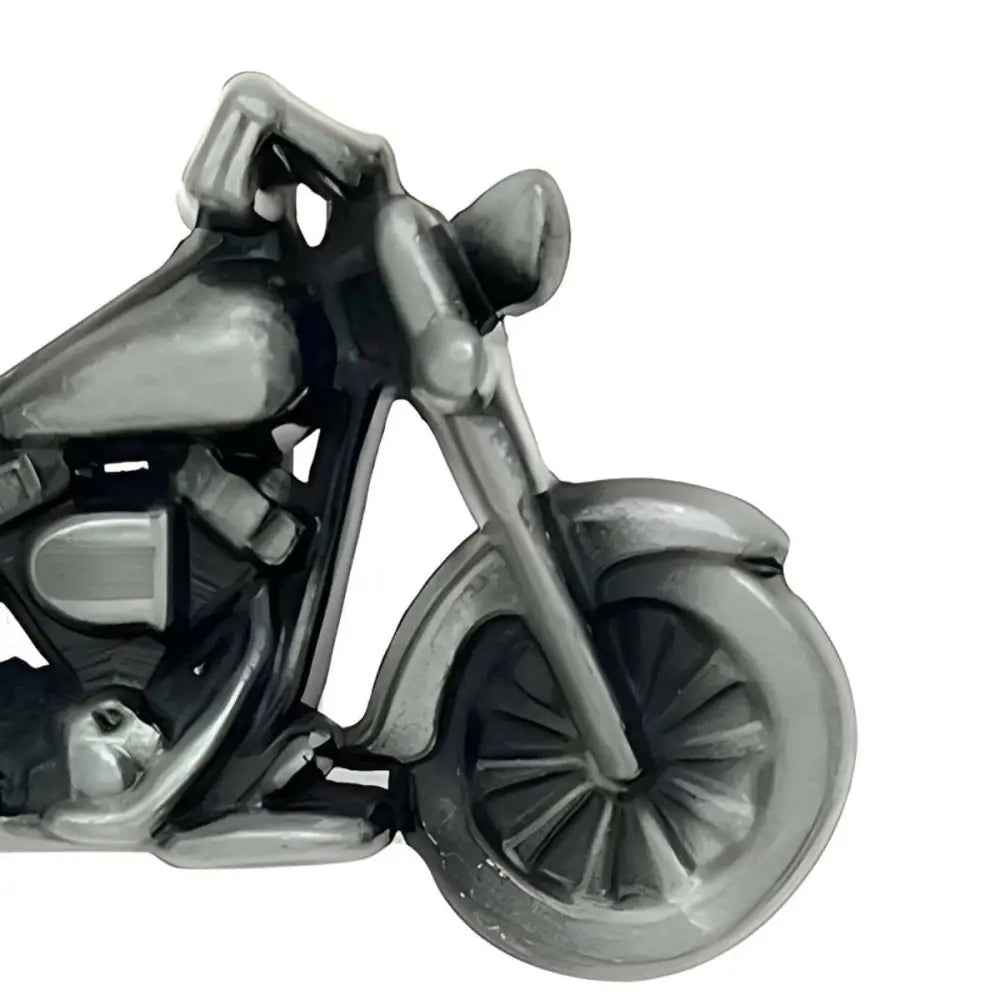 Silver motorcycle belt buckle figurine model for collectors featuring a detailed motorcycle design