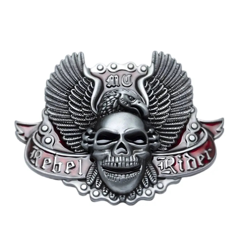 Silver Skull and Eagle Rebel Rider Belt Buckle for Rider Enthusiasts