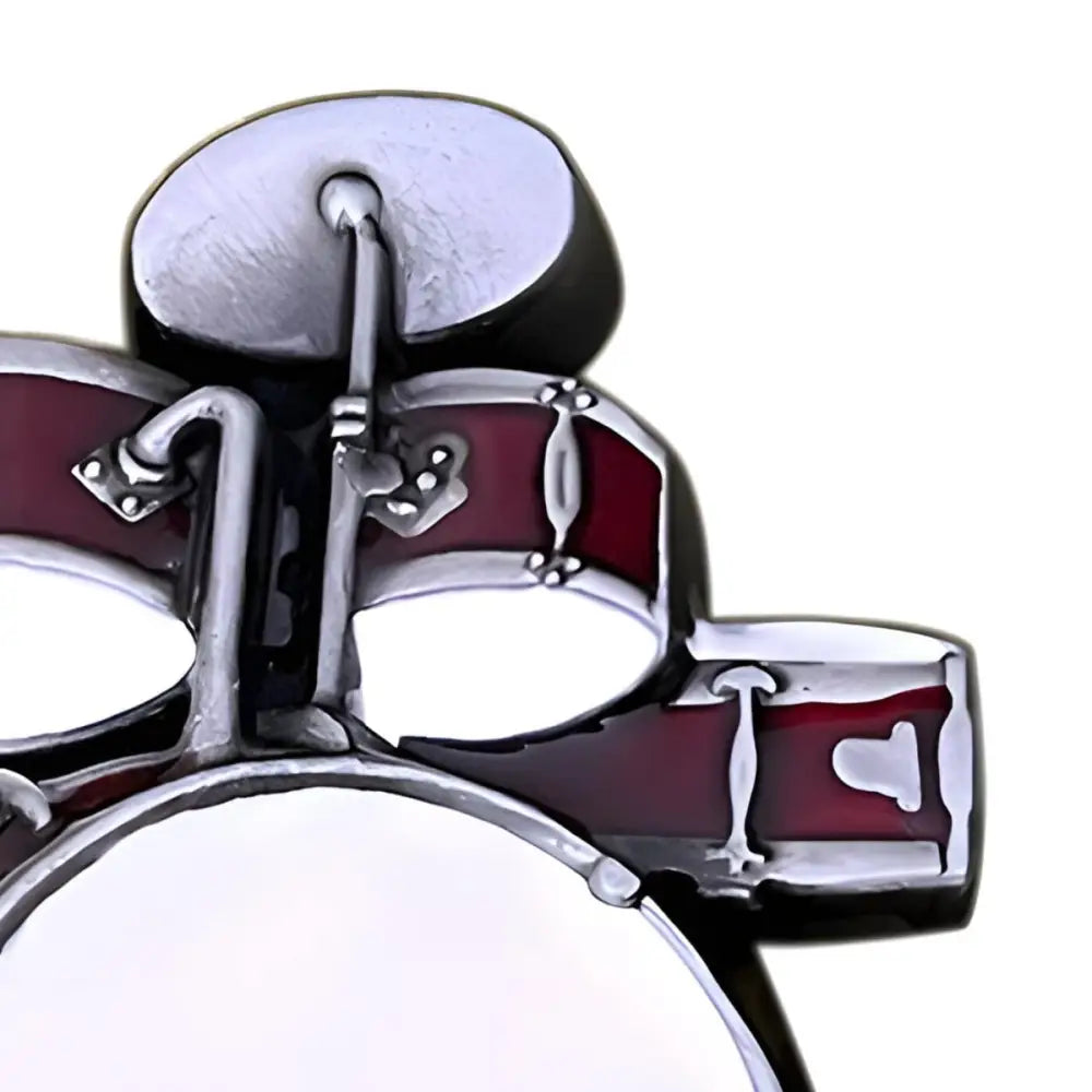 Miniature Drum Set Featuring a Drum-Shaped Belt Buckle in Maroon and Silver