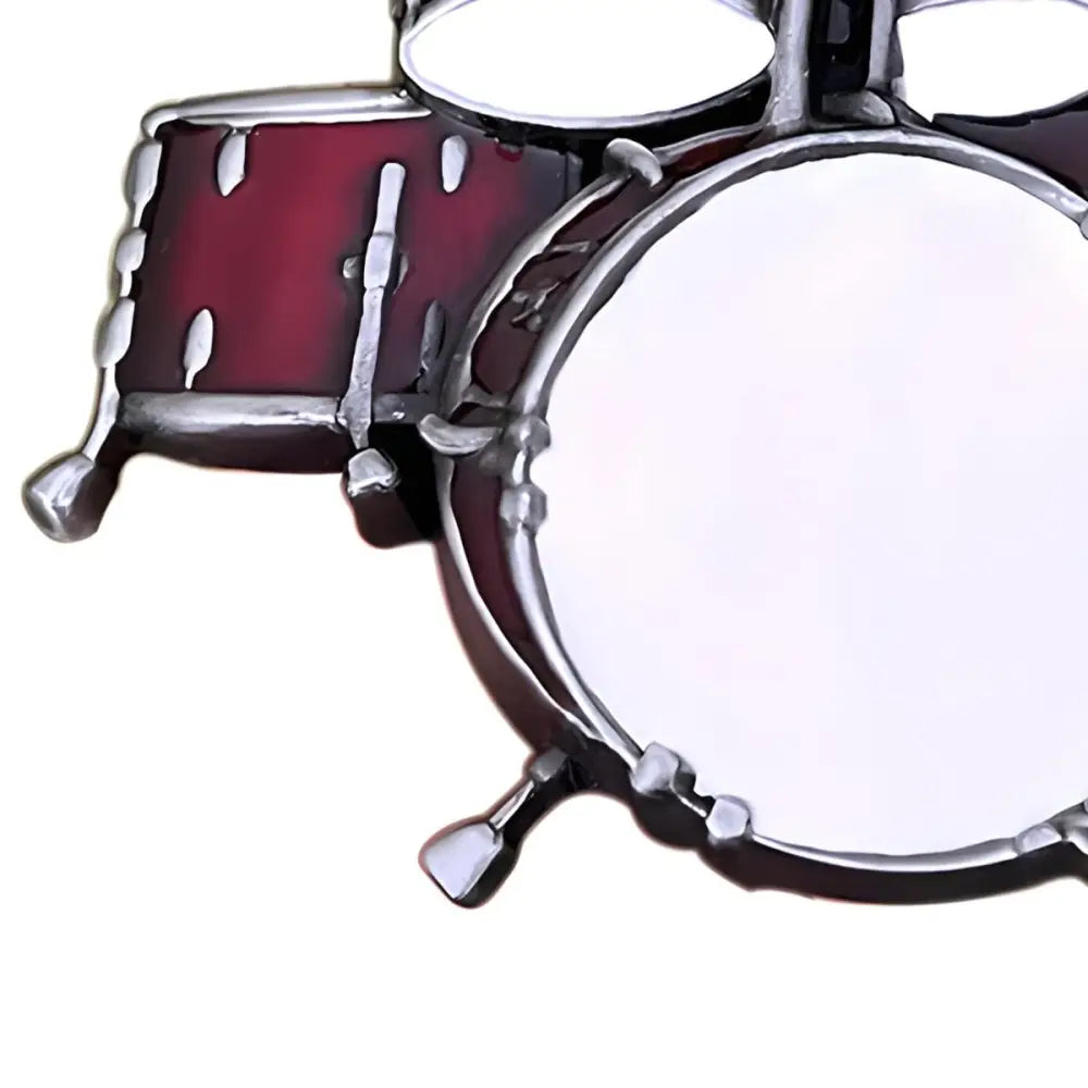 Miniature drum set with maroon and silver drum-shaped belt buckle, perfect for fashion