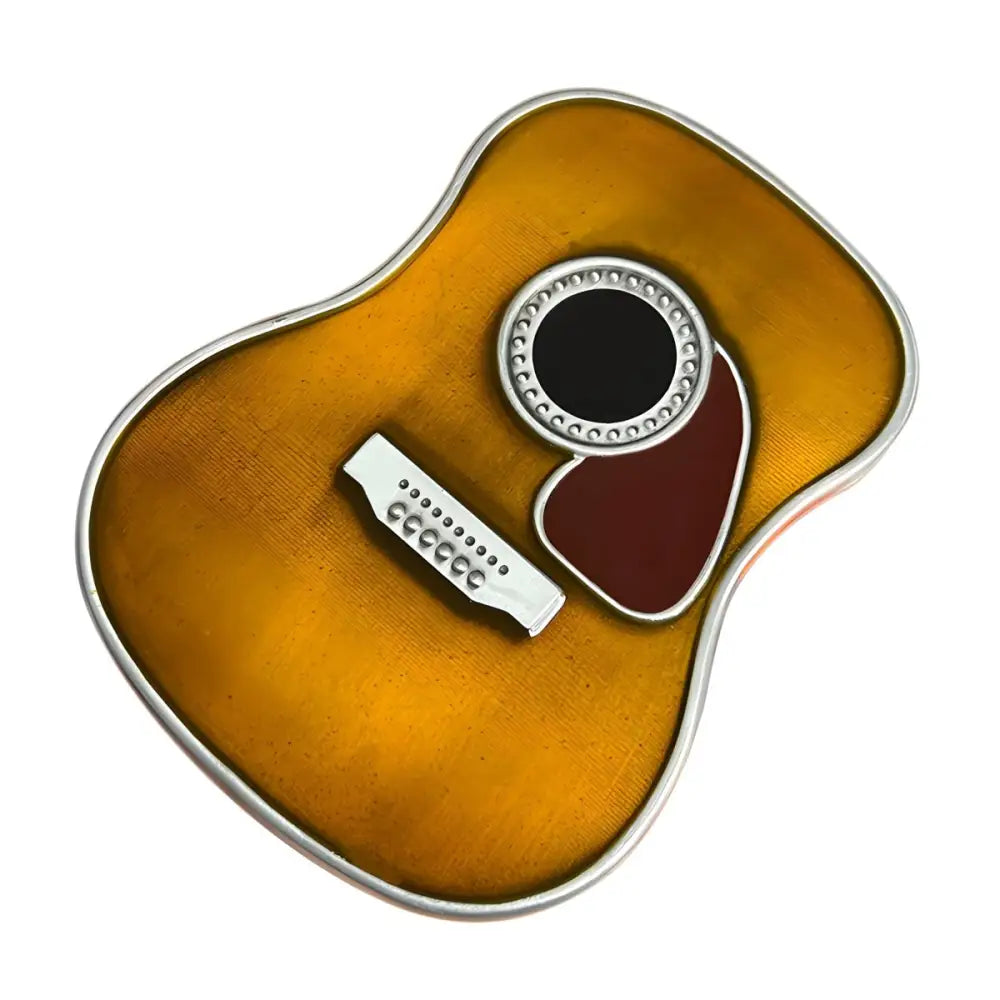 Guitar-shaped belt buckle with silver trim for music enthusiasts and guitar lovers