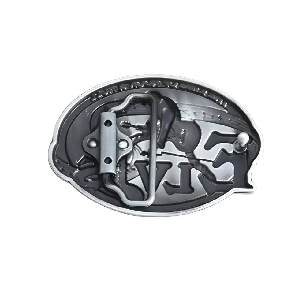 Elvis Presley metal belt buckle for rock n roll fans showcasing iconic design