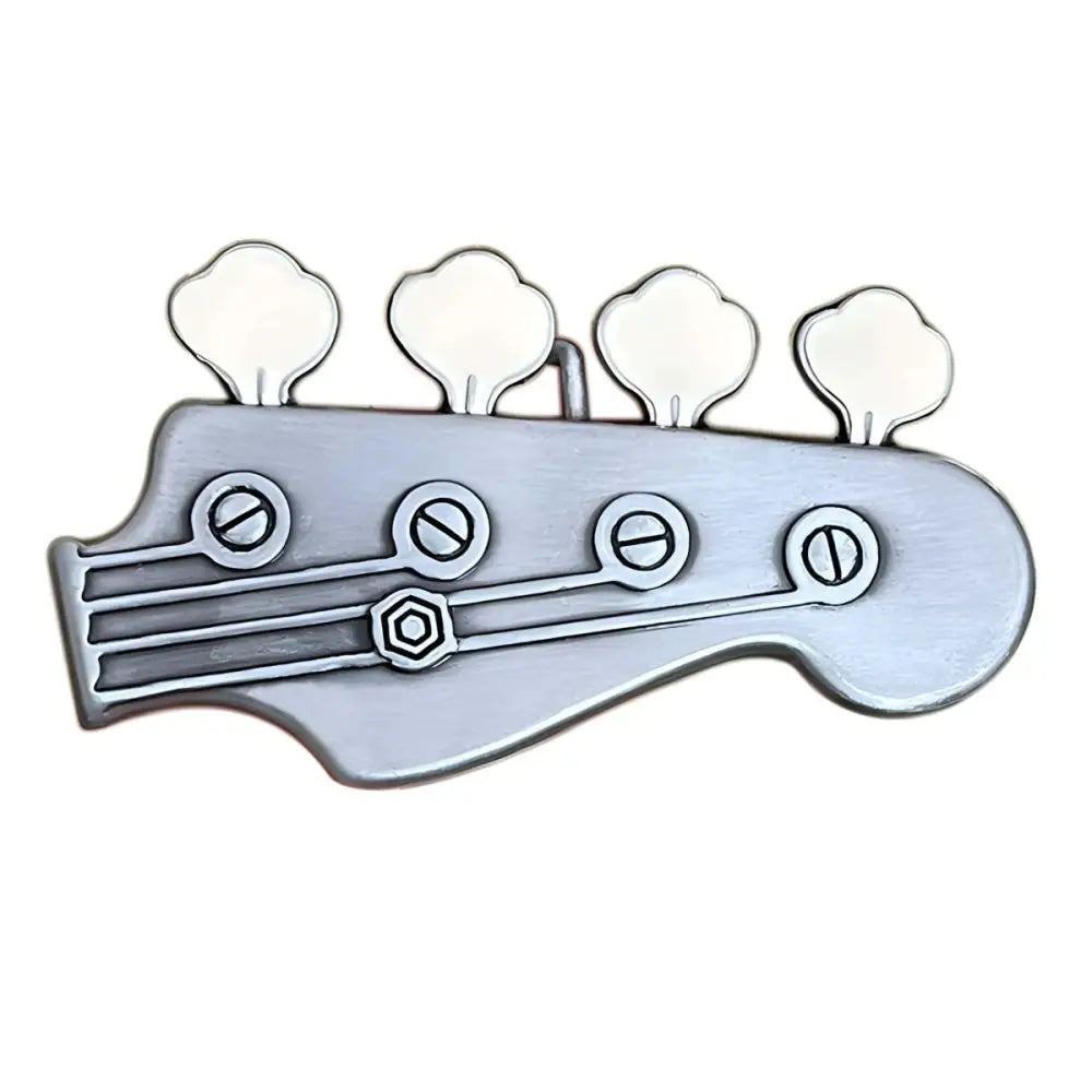 Silver bass guitar headstock belt buckle for guitar fans, a stylish accessory for musicians