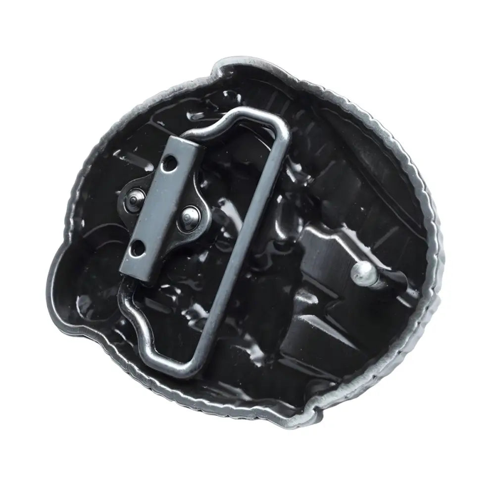 Back view of Silver Motorcycle Belt Buckle for Men and Women showcasing detailed design