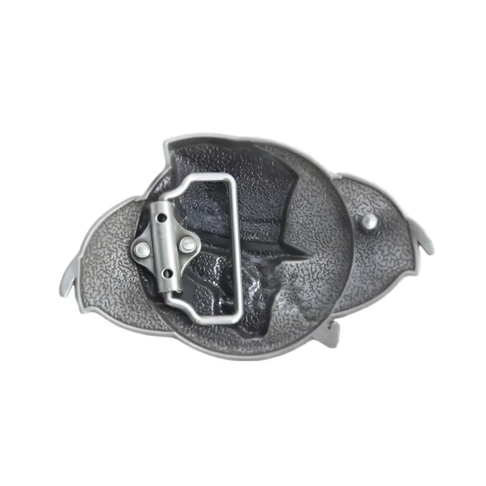 Metal belt buckle featuring a Silver Skull design with a Top Hat and Playing Card motif