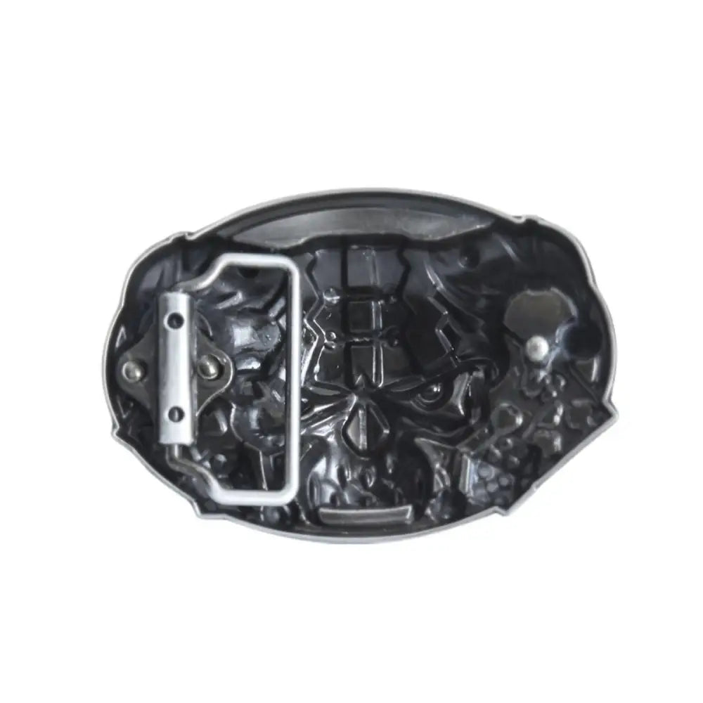 Metal skull belt buckle from Murphy Skull Belt with playing cards and dice design