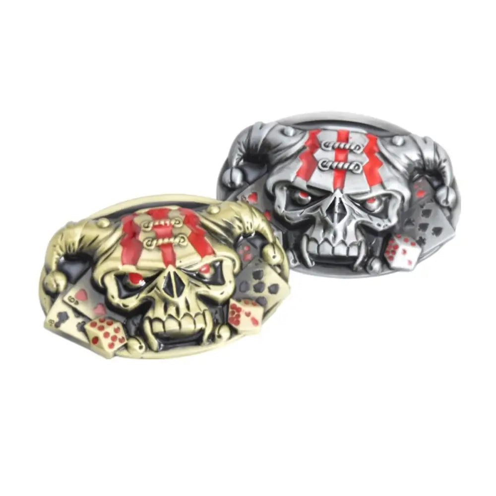 Murphy Skull Belt with Playing Cards and Dice Skull Belt Buckle showcasing skull-themed belt buckle