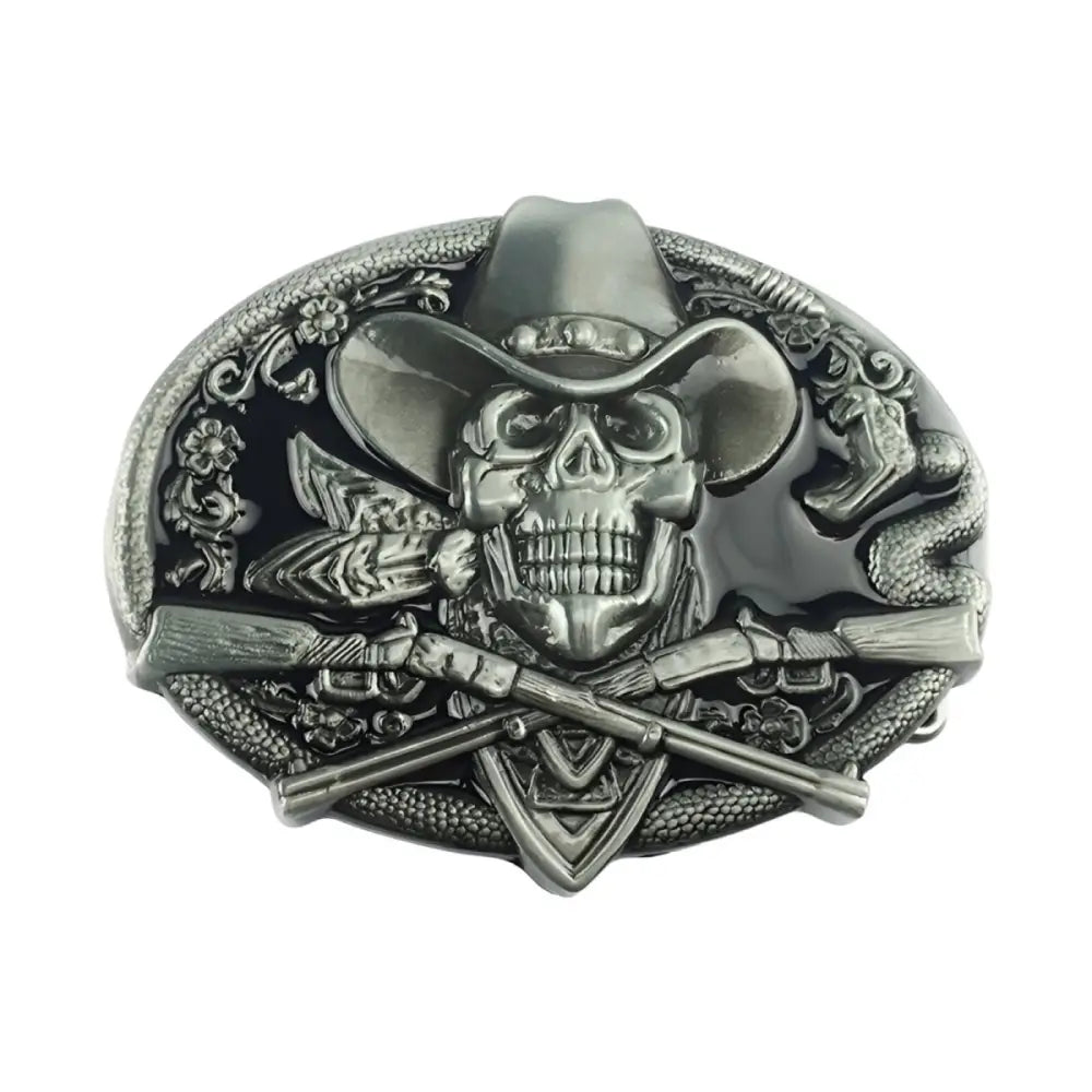 Silver Cowboy Skull Belt Buckle for Western Accessories featuring a detailed belt buckle design