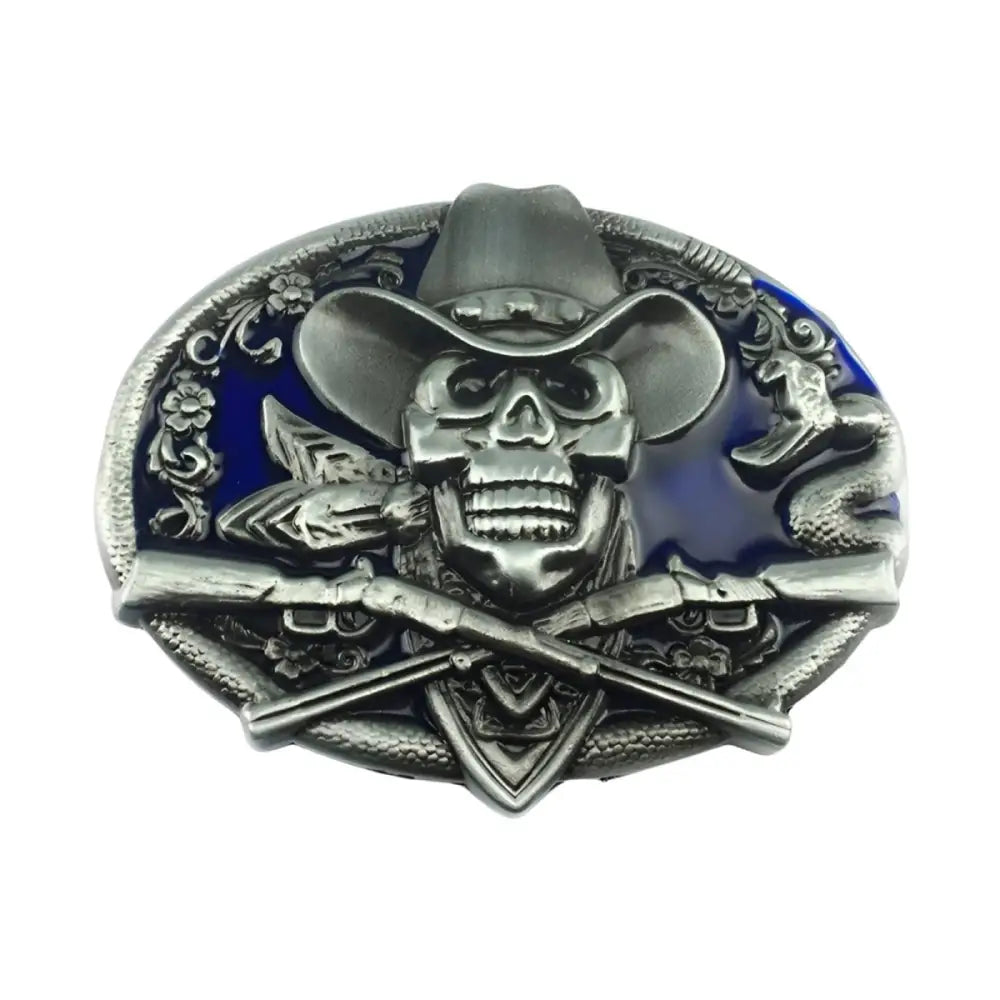 Silver Cowboy Skull Belt Buckle for Western Accessories featuring a detailed belt buckle design