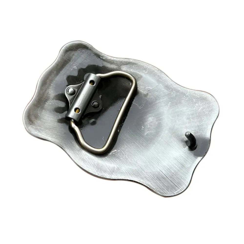 Back view of Ornate Silver Skull Belt Buckle with Effet Flamme design