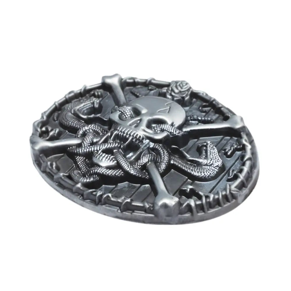 Silver skull and bones belt buckle for Eternity Belts, durable eternity belt buckle accessory
