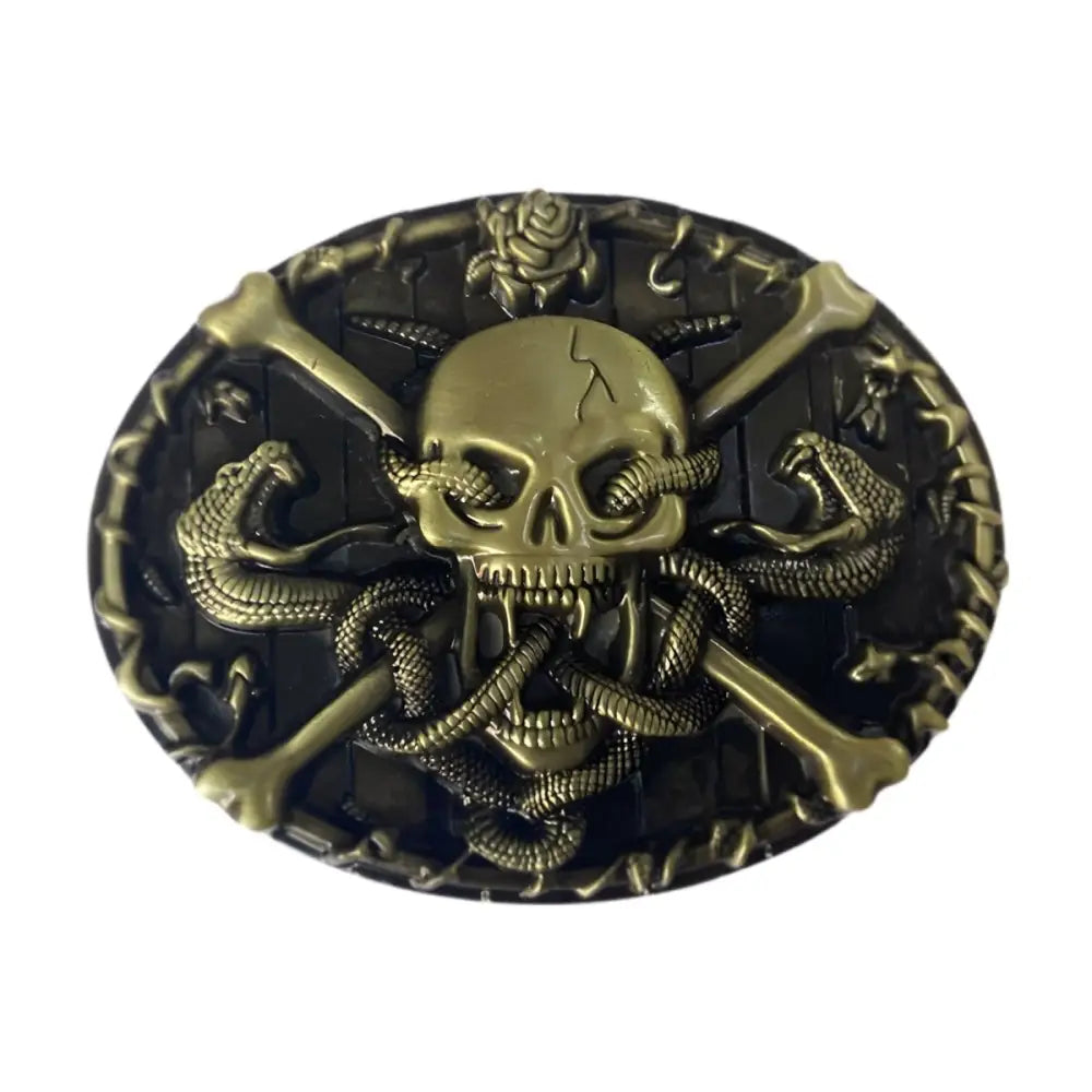 Silver Skull and Snake Belt Buckle for Eternity Belts, a stylish eternity belt buckle design