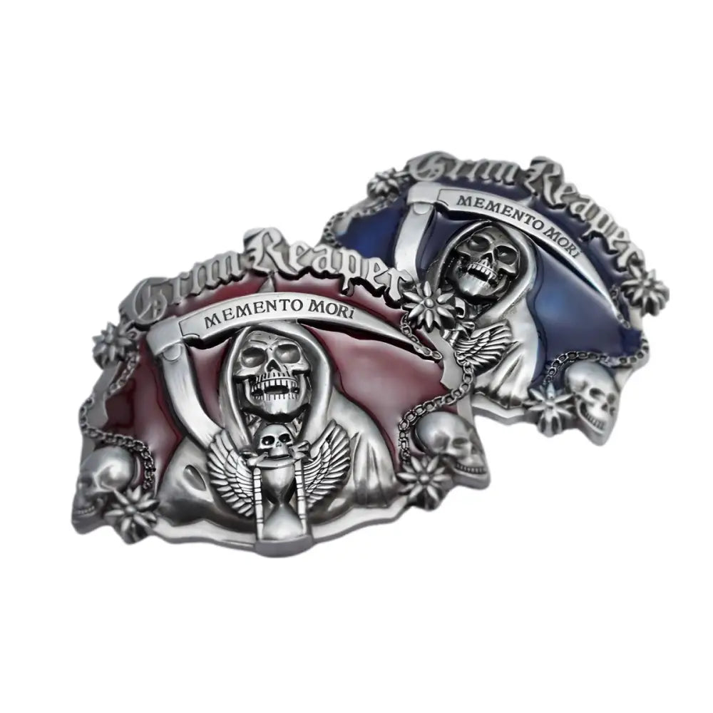 Akia Grim Reaper belt buckle featuring grim reaper skull design for bold fashion statement
