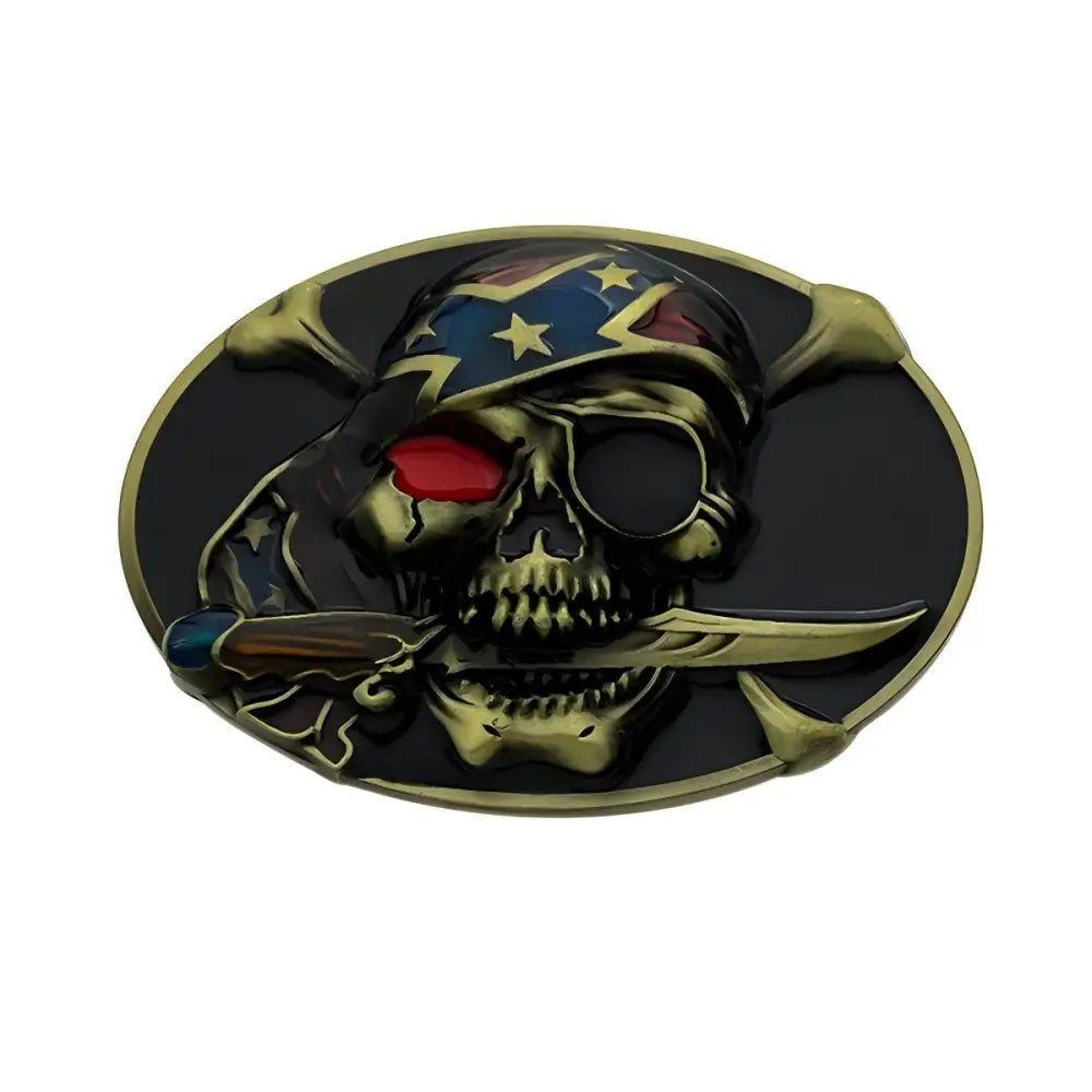 Jasper Skull Belt with Confederate Flag Bandana and Dagger, decorative skull belt buckle