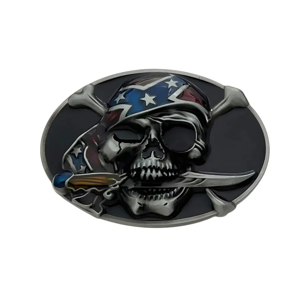 Jasper Skull Belt Buckle with Confederate Flag Bandana and Dagger for Western fashion