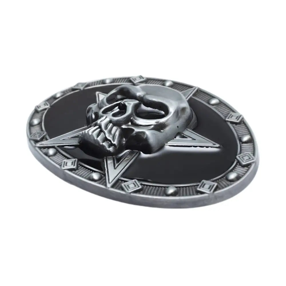 Silver Skull Pentagram Belt Buckle with Star Design, a distinctive metal belt buckle accessory