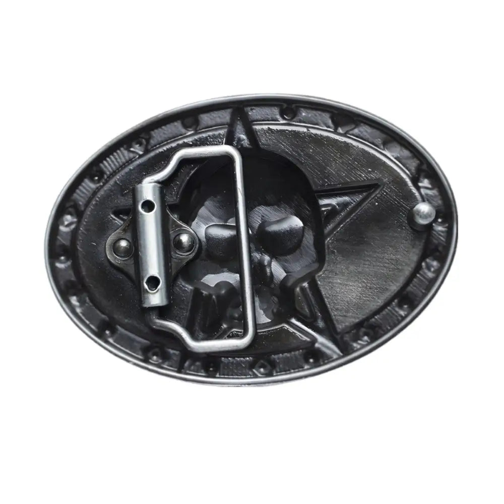 Oval skull and star belt buckle from Silver Skull Pentagram Belt Buckle with Star Design product