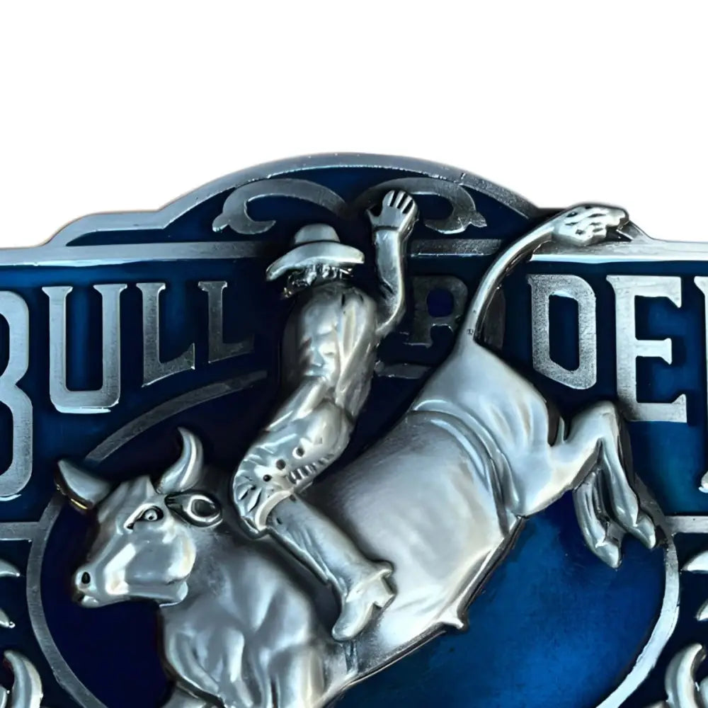 Silver bull riding belt buckle for Western enthusiasts, featuring intricate design and craftsmanship