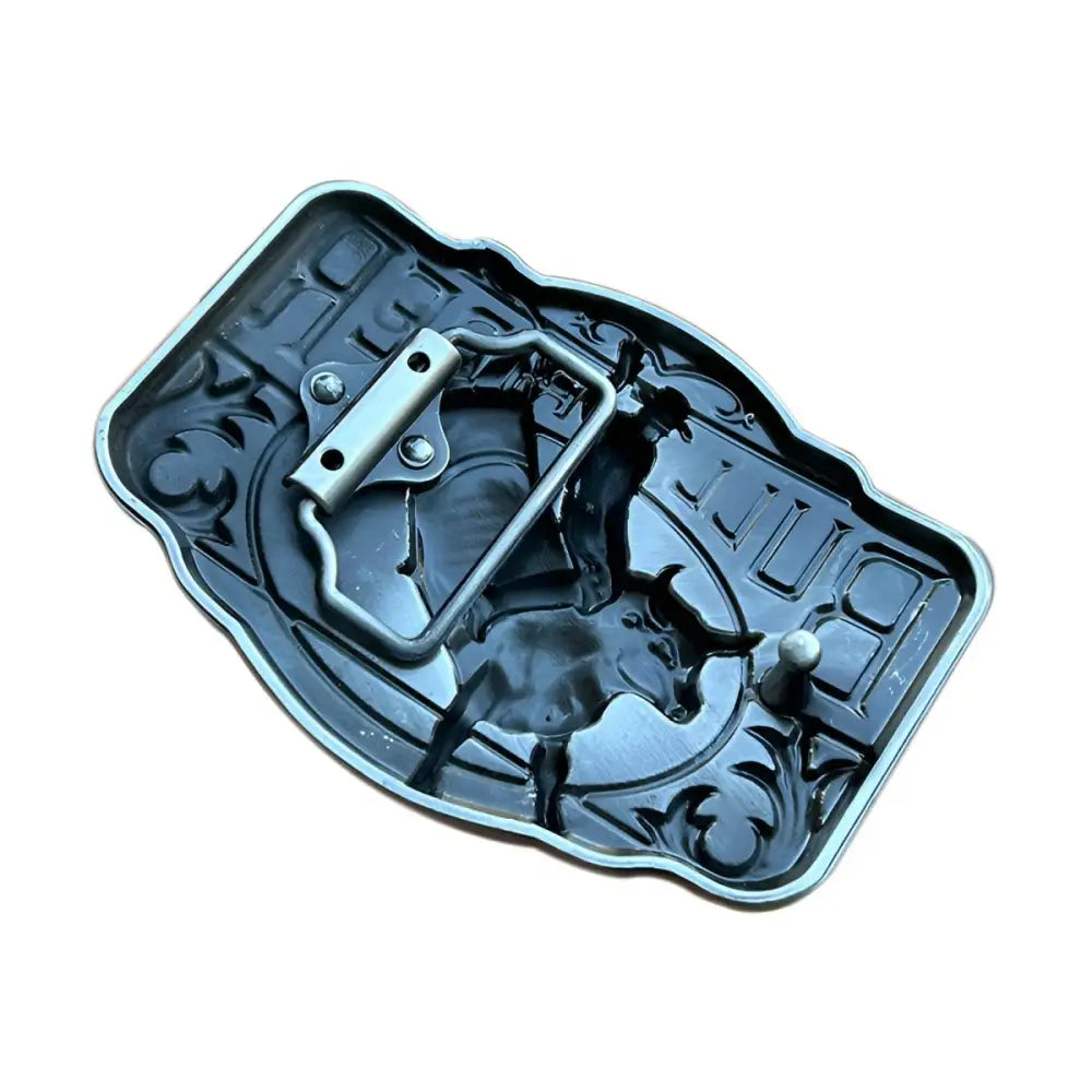 Silver and Blue Bull Rider Belt Buckle for Western Enthusiasts, premium metal rodeo belt buckle