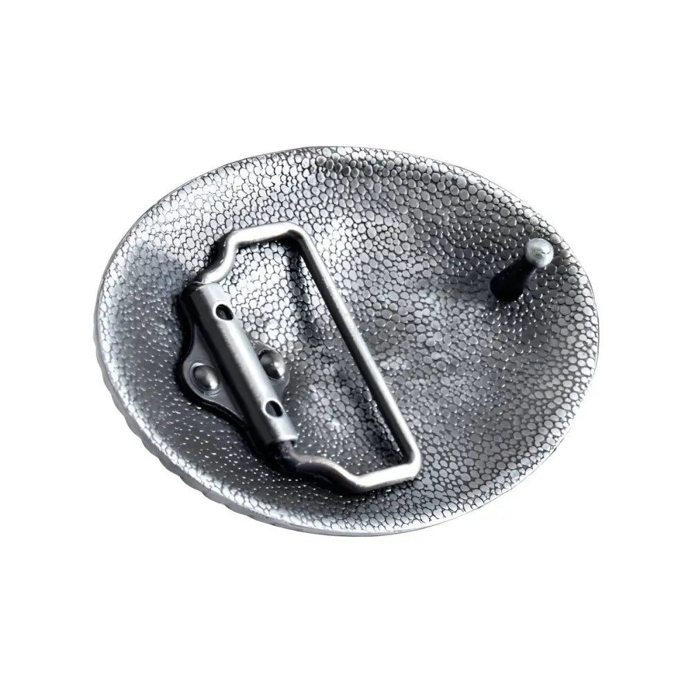 Silver belt buckle back featuring intricate Cowboy and Bull design for the Silver Rodeo Belt Buckle