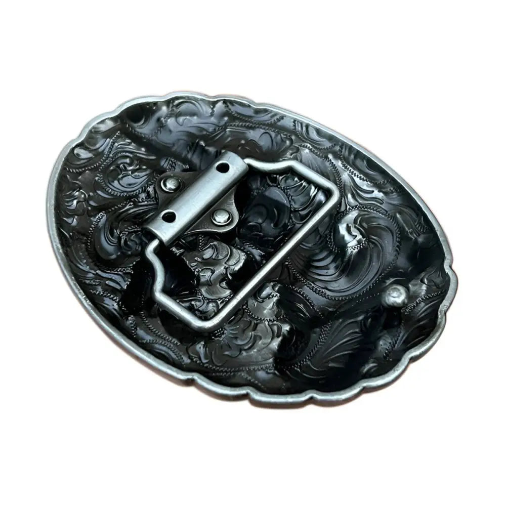 Ornate silver belt buckle with turquoise accents for Silver Gun Belt Buckle with Turquoise Accents