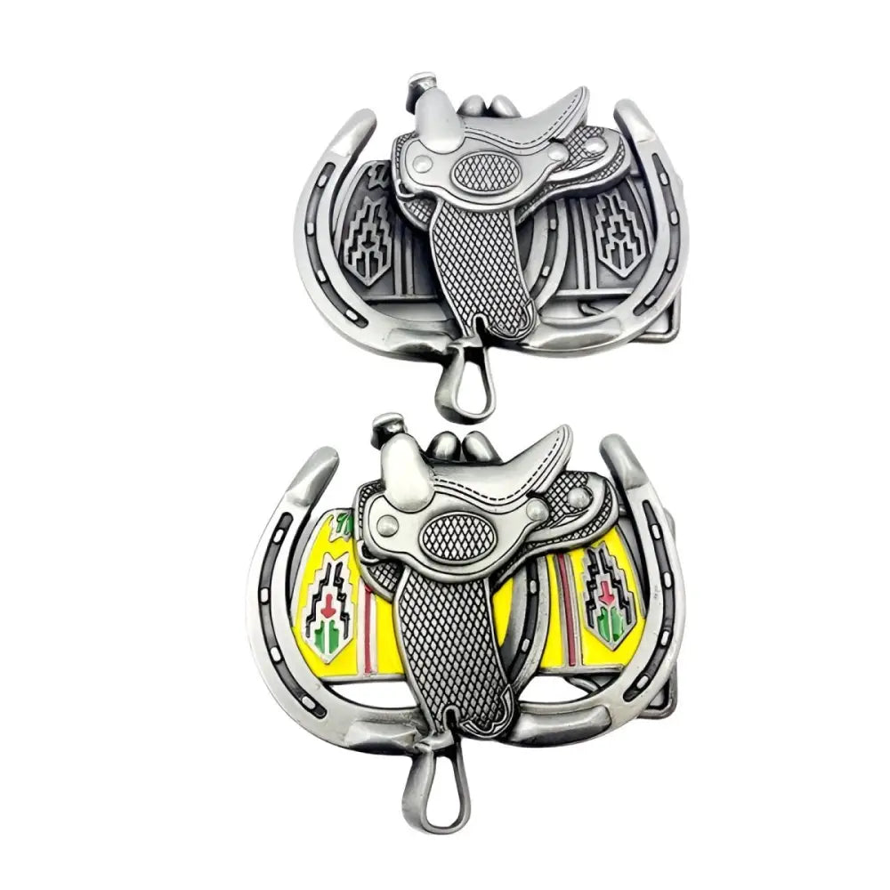 Silver horseshoe and saddle belt buckle set with two exquisite belt buckles for western accessories