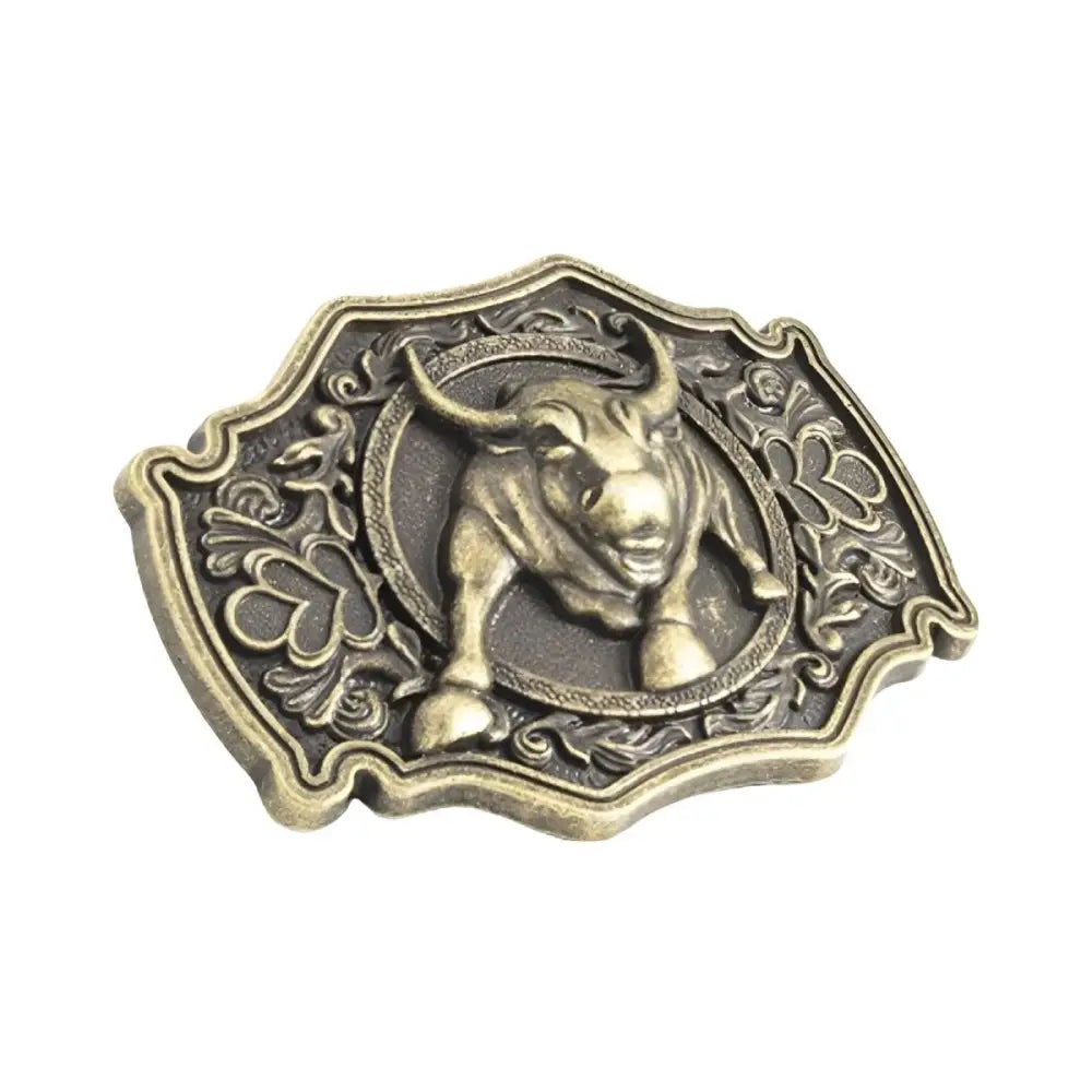 Ornate bull belt buckle for Western and Rustic style accessory highlighting detailed craftsmanship
