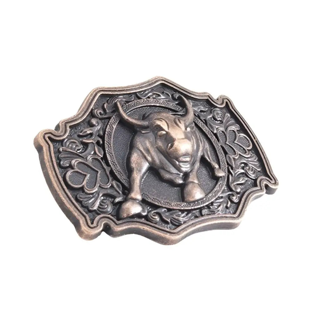 Ornate bull belt buckle for Western and Rustic style accessories featuring detailed design