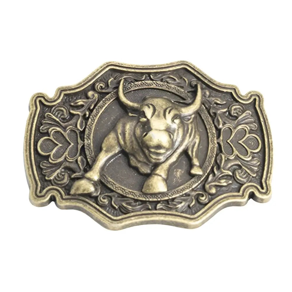 Ornate bull belt buckle for Western rustic style accessory highlighting detailed design