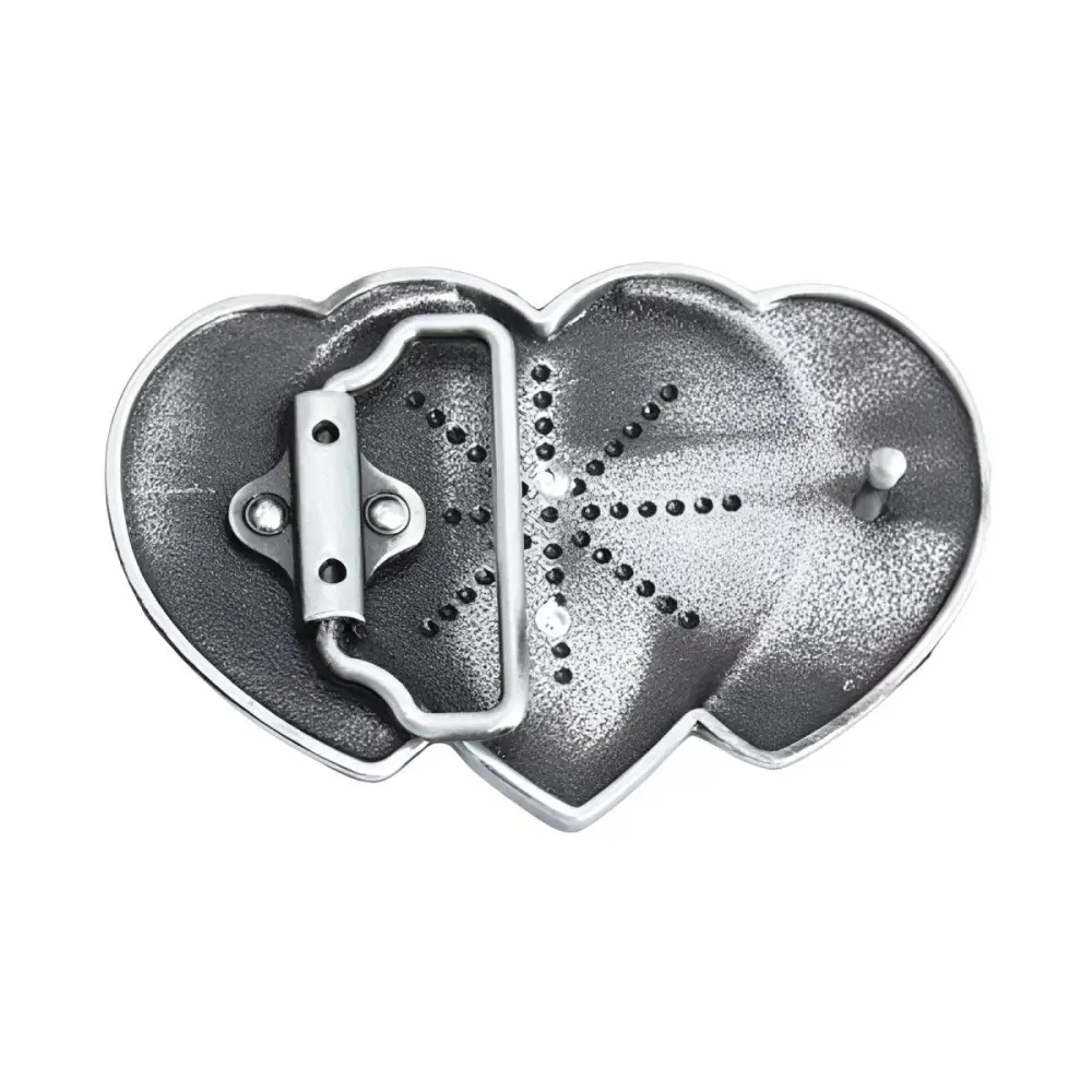 Silver heart-shaped western belt buckle with gold longhorn detail for stylish western belts