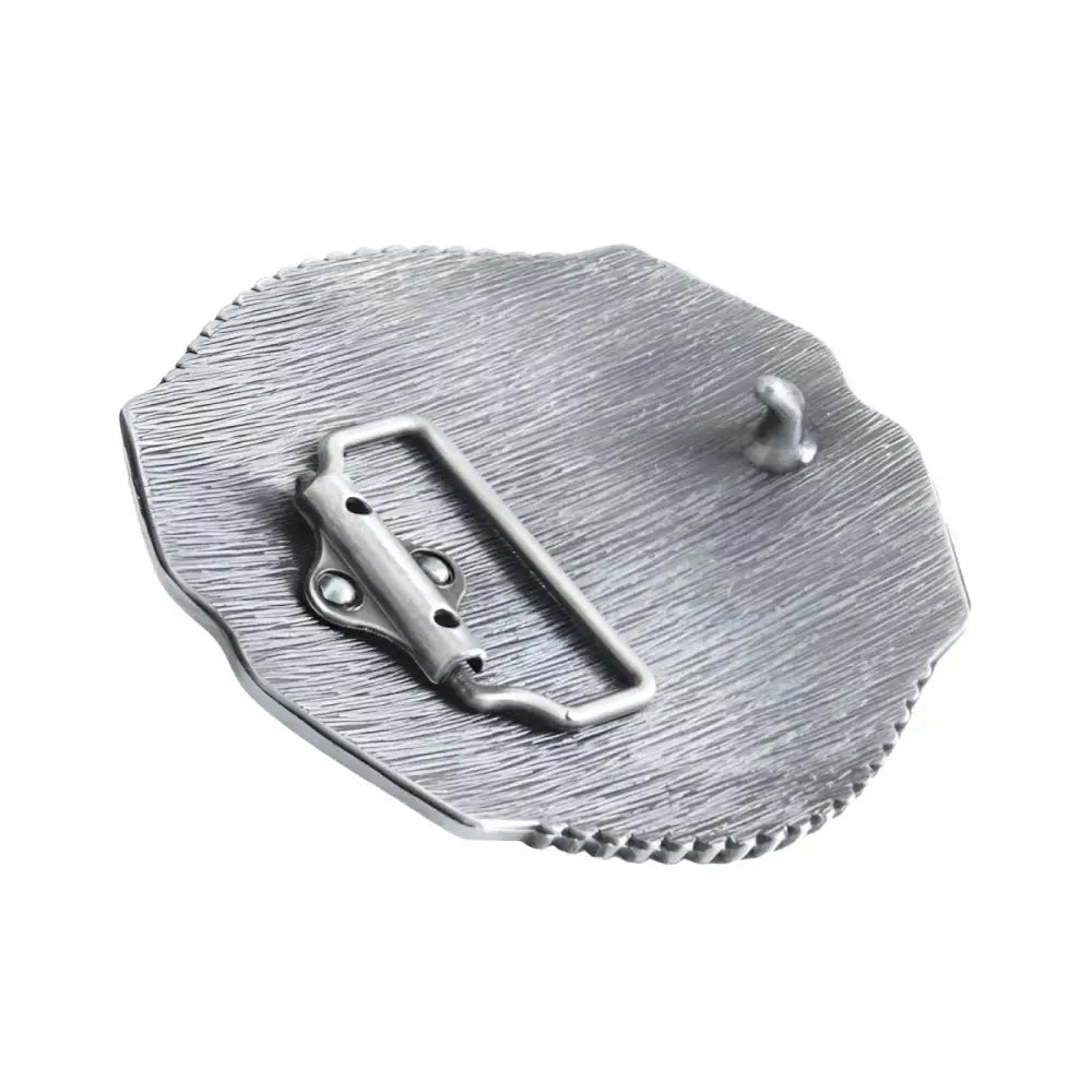 Silver-toned Cyrus Belt Buckle back on Two Ornate Bull Belt Buckles product page