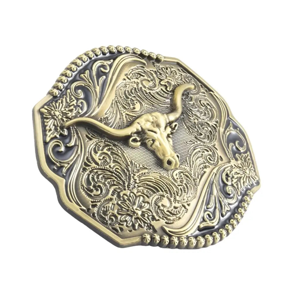 Ornate bronze belt buckle with bull head for Cyrus belt buckle or cyrus belt accessories