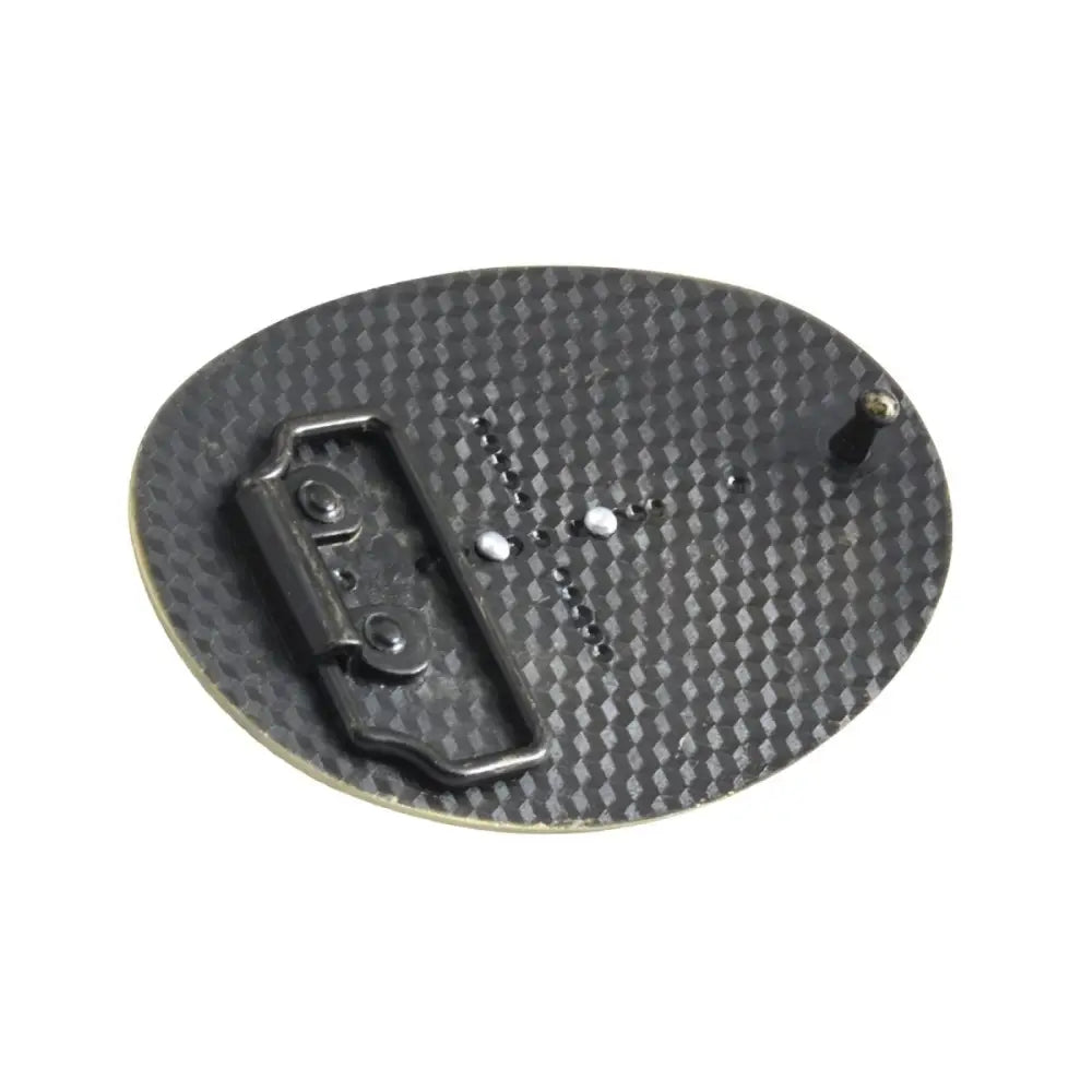 Ornate Bull Head Oval Belt Buckle featuring sleek oval carbon fiber design