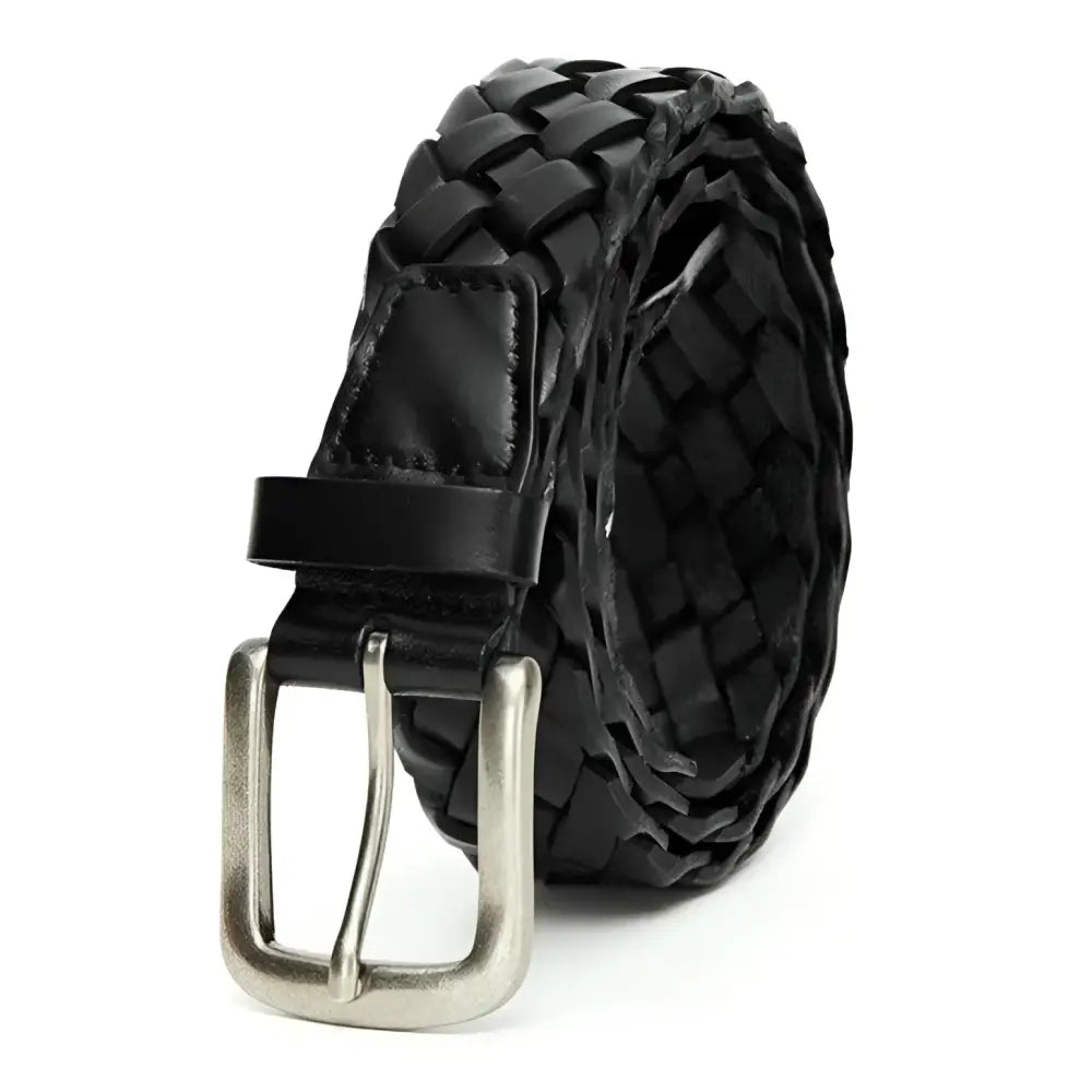 Braided black leather belt with metal buckle from Braided Leather Belts collection