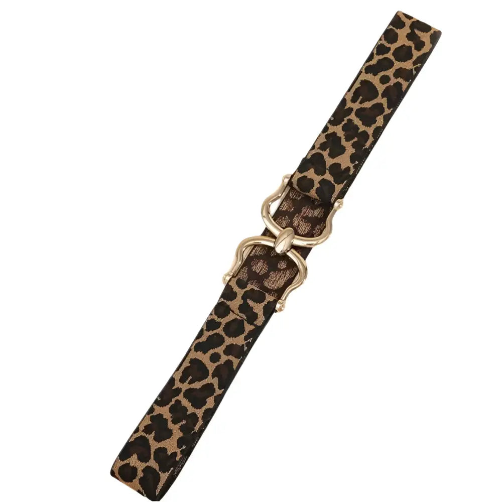Leopard print belt with gold buckle featured on Brown Dress with Leopard Print Belt
