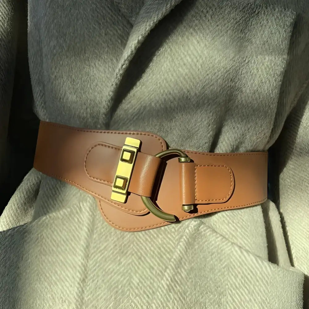 Brown leather belt with gold buckle from Brown Leather Belts and Teddy Bear Coat collection