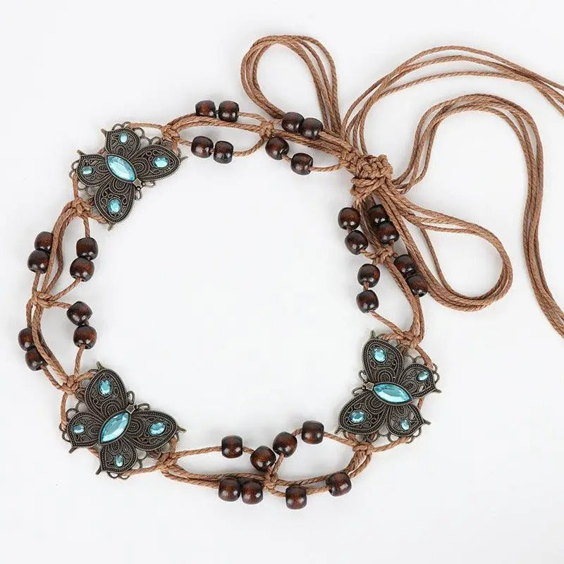 Brown beaded butterfly headband from the Butterfly Beaded Belt with Waxed Cotton collection