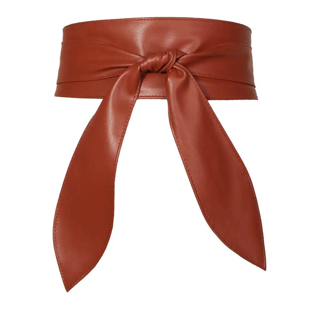 Brown leather obi belt from Elly Belt collection for sophisticated style accessories
