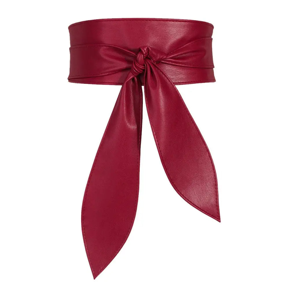 Red leather obi belt from Elly Belt collection for elegant style accessories